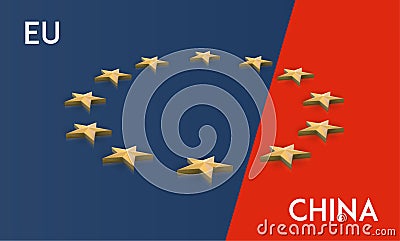 European Union and China flag merged into one, vector Vector Illustration