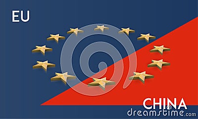 European Union and China flag merged into one, vector Vector Illustration