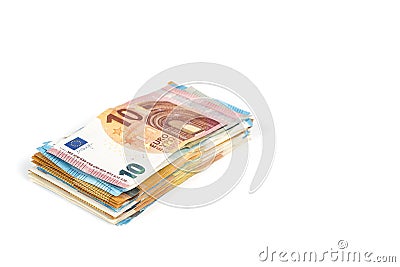 European union currency euro banknotes bills background. 2, 10, 20 and 50 euro. Concept success rich economy. On white background Stock Photo