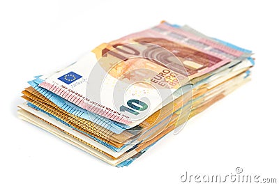 European union currency euro banknotes bills background. 2, 10, 20 and 50 euro. Concept success rich economy. On white background Stock Photo