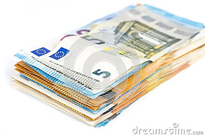 European union currency euro banknotes bills background. 2, 10, 20 and 50 euro. Concept success rich economy. On white background Stock Photo