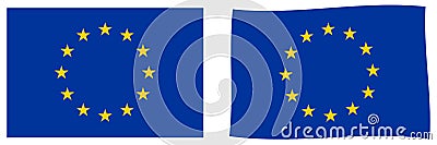 European Union EU flag. Simple and slightly waving version. Vector Illustration