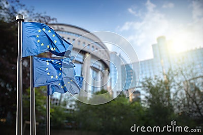 European union flag against parliament in Brussels Stock Photo