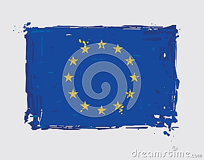 European Union Flag Flat - Artistic Brush Strokes and Splashes Vector Illustration