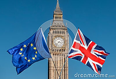 European Union flag in front of Big Ben, Brexit EU Stock Photo