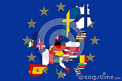 European Union Flag Map Vector Illustration