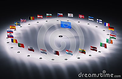 European union flags Stock Photo
