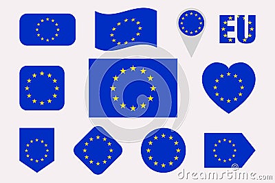 European Union flags set. Flat isolated icons. eu flags collection. Web, economic, political pages, travel, geographic Vector Illustration