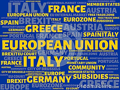 EUROPEAN UNION - image with words associated with the topic EUROPEAN_UNION, word cloud, cube, letter, image, illustration Cartoon Illustration