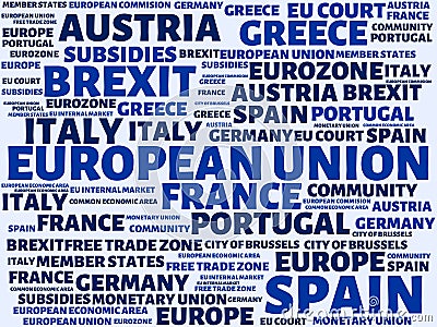 EUROPEAN UNION - image with words associated with the topic EUROPEAN_UNION, word cloud, cube, letter, image, illustration Cartoon Illustration