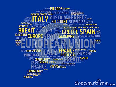 EUROPEAN UNION - image with words associated with the topic EUROPEAN_UNION, word cloud, cube, letter, image, illustration Cartoon Illustration