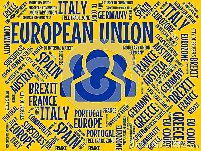 EUROPEAN UNION - image with words associated with the topic EUROPEAN_UNION, word cloud, cube, letter, image, illustration Cartoon Illustration