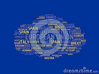 EUROPEAN UNION - image with words associated with the topic EUROPEAN_UNION, word cloud, cube, letter, image, illustration Cartoon Illustration