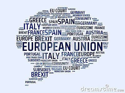 EUROPEAN UNION - image with words associated with the topic EUROPEAN_UNION, word cloud, cube, letter, image, illustration Cartoon Illustration