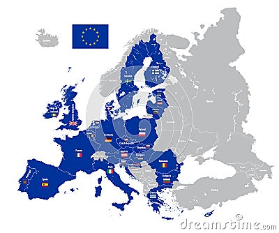 European union map with country flags Vector Illustration