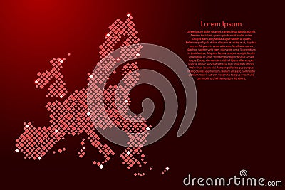 European Union map from red pattern rhombuses of different sizes and glowing space stars grid. Vector illustration Cartoon Illustration