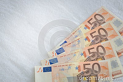 European Union currency, 50 and hundred Euro, Lots of banknotes, Place for text Stock Photo