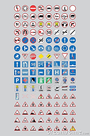 European Union Road Signs for Driving Test Vector Illustration