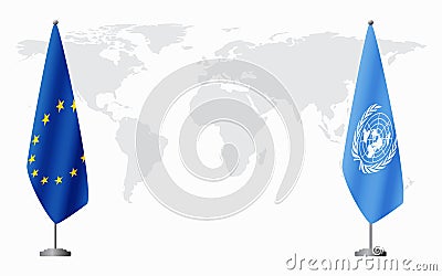 European Union and United Nations flags for official meeting Vector Illustration