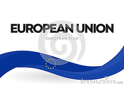 European Union waving flag banner. EU distinctive symbol. Europe blue patriotic ribbon with stars poster. European Vector Illustration