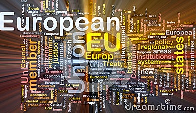 European Union word cloud box package Cartoon Illustration