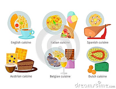 European vector food cuisine tasty dinner food showing delicious luxury Italy rome rustic snack plate flat illustration Vector Illustration