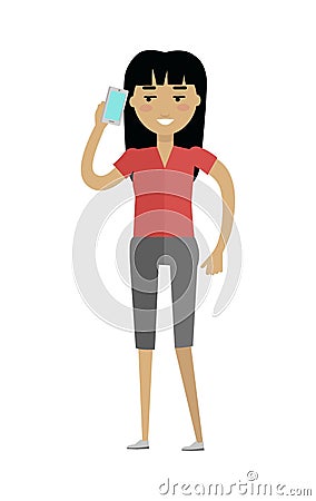 European Woman in Blouse and Breeches Speaking Vector Illustration