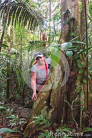 European Biologist Woman In The Tropical Rainforest, Cuyabeno Stock Photo