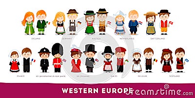 Europeans in national clothes. Western Europe. Vector Illustration