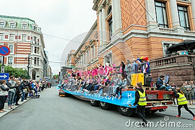 Europride parade in Oslo pink shirts on truck Editorial Stock Photo