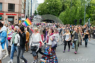 Europride 2014 Young people on pride parade in Oslo Editorial Stock Photo