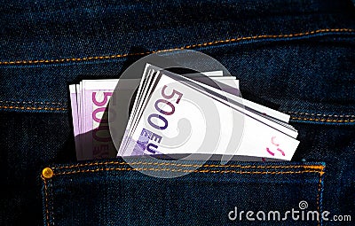 500 euros banknotes in a jeans pocket Stock Photo