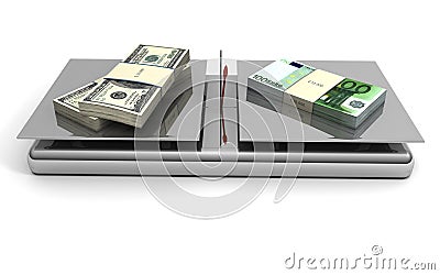 Euros and Dollars Currency Balance Stock Photo