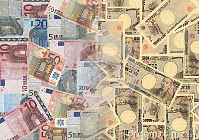 Euros and Yen Cartoon Illustration