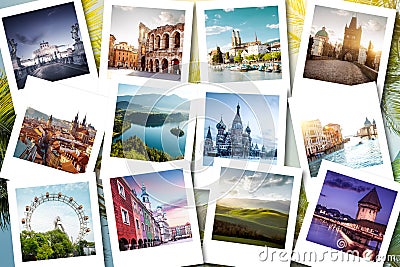 Eurotrip memories shown on polaroid photos - summer vacations Stock Photo