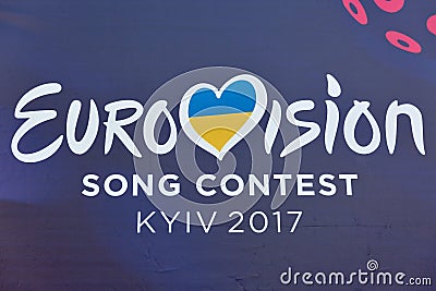 Eurovision Song Contest 2017 logo closeup outdoor in Kyiv, Ukraine. Editorial Stock Photo