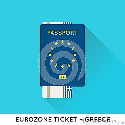 Eurozone Europe Passport with tickets illustration. Air T Cartoon Illustration