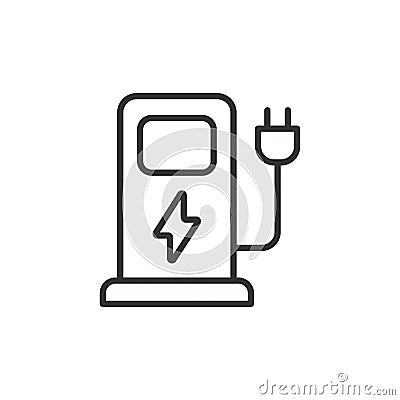 EV charging station line icon. Electric vehicle charging station icon. Editable stroke. Vector illustration. Vector Illustration