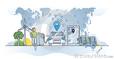 EV charging stations network for electric vehicle recharge outline concept Vector Illustration