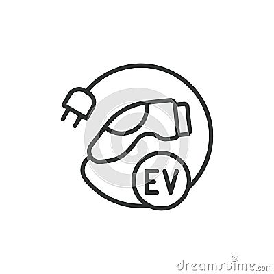 EV connector. Charger connector line icon, Electric car charging plug sign. Editable stroke. Vector illustration. Vector Illustration