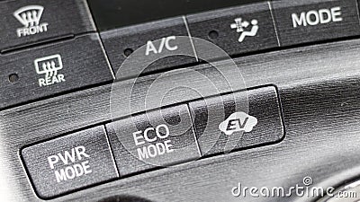 EV, Eco mode and Power mode of a hybrid car Stock Photo