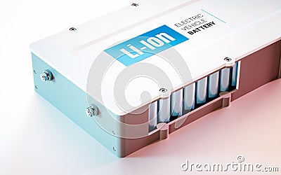 EV electric vehicle Li-Ion battery concept. Close up view. 3d Stock Photo