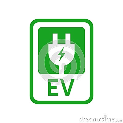 EV with plug icon, Electric vehicle parking and charging station sign, Vector illustration. Vector Illustration