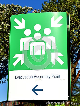 Evacuation assembly point Stock Photo