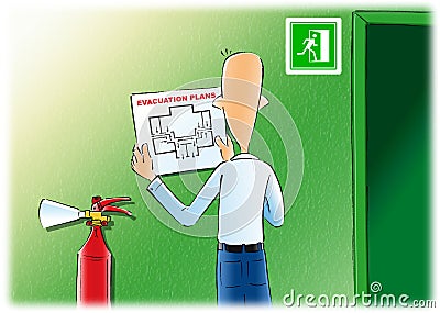 Evacuation plans & fire extinguishe Stock Photo