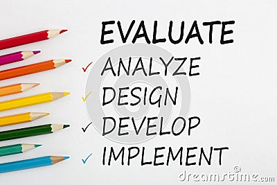 Evaluate written on white background concept Stock Photo