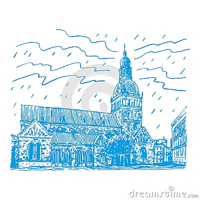 The cathedral. Riga, Latvia. Graphic sketch Stock Photo