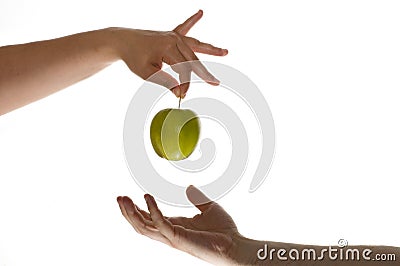 Eve gives apple to adam Stock Photo