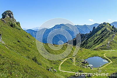 Even in summer, the Schlossalm is a beautiful place to enjoy nature. Sports Centre Bad Gastein, Austrian Alps Stock Photo