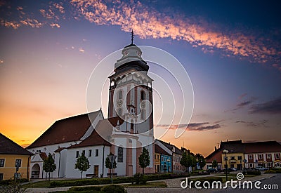 Evening above historic center of Bechyne. Czech Republic. Stock Photo